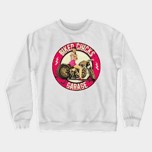 Biker Chicks Garage - Sexy Woman on Motorcycle Crewneck Sweatshirt